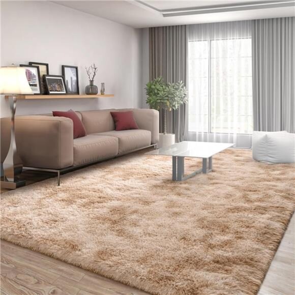 8x10 Feet Large Area Rugs for Living Room,Tie-Dyed Beige Shaggy Rug Fluffy Throw - Picture 2 of 7